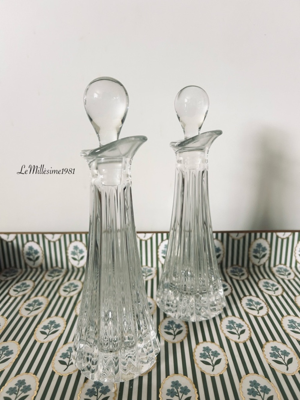 Vintage Clear Cut Crystal Cruet Decanter Set with Stoppers Elegant Fluted Glass